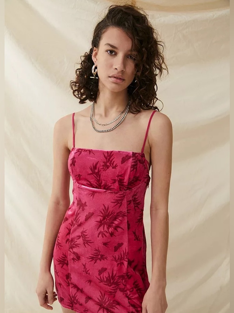 Urban Outfitters Hot Pink Velvet Mini Dress